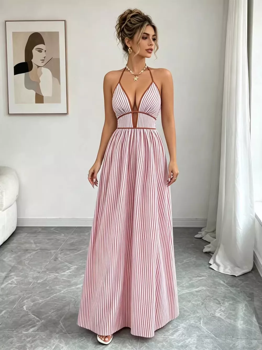 Striped Halter Neck Maxi Dress, image 11