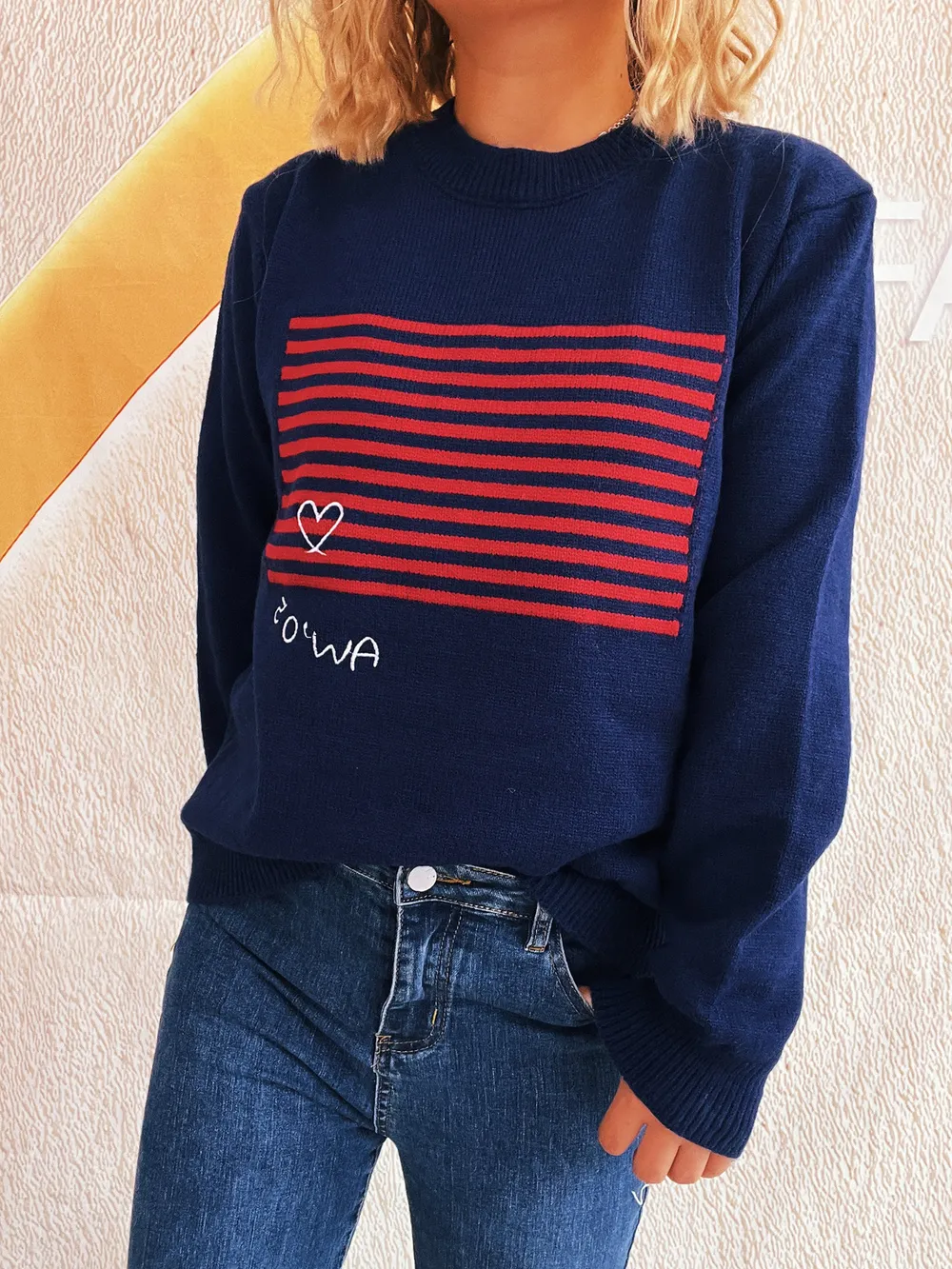 Striped Round Neck Long Sleeve Sweater, image 14