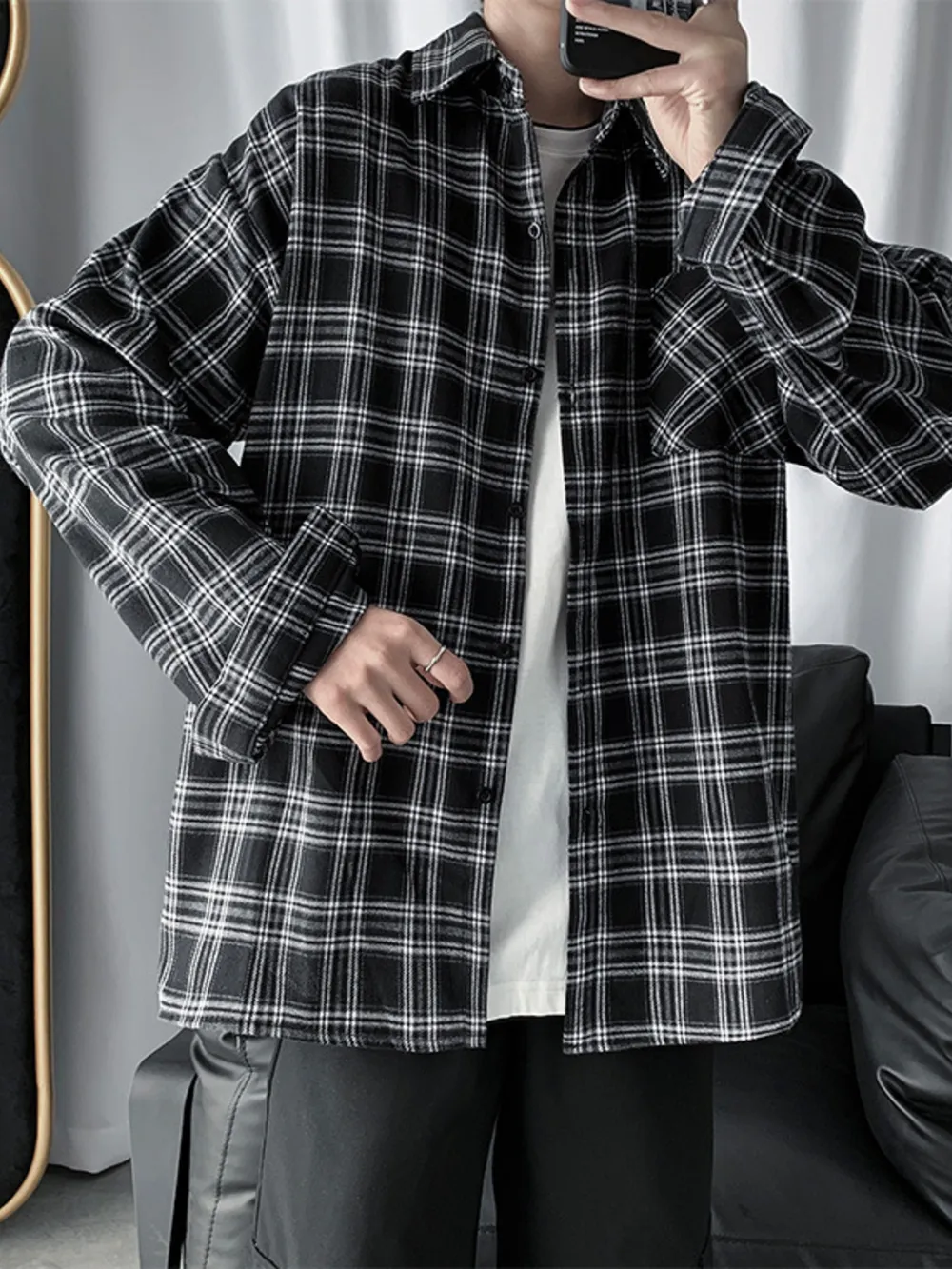 Men's Plaid Button Up Long Sleeve Shirt, image 3