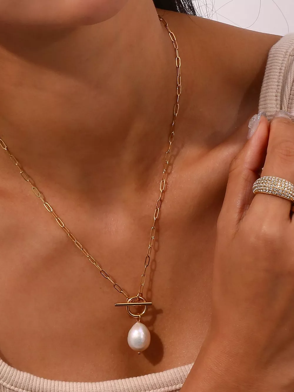 18K Gold-Plated Baroque Pearl Pendant Necklace, image 8