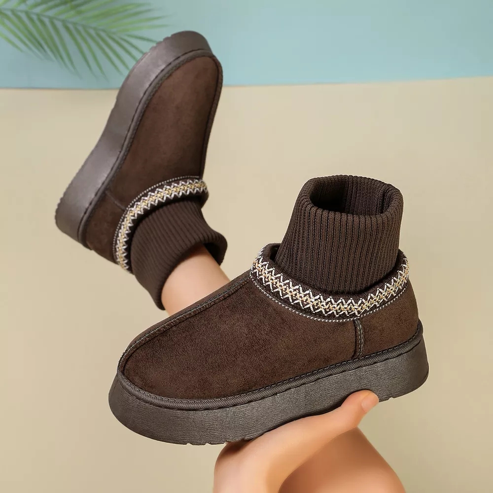 Cozy Knit-Cuff Platform Suede Boots with Decorative Trim, image 5