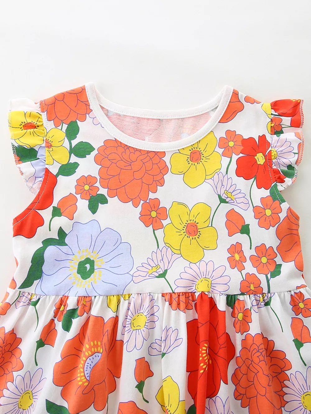 Children's Floral Print Ruffle Sleeve Casual Dress, image 3