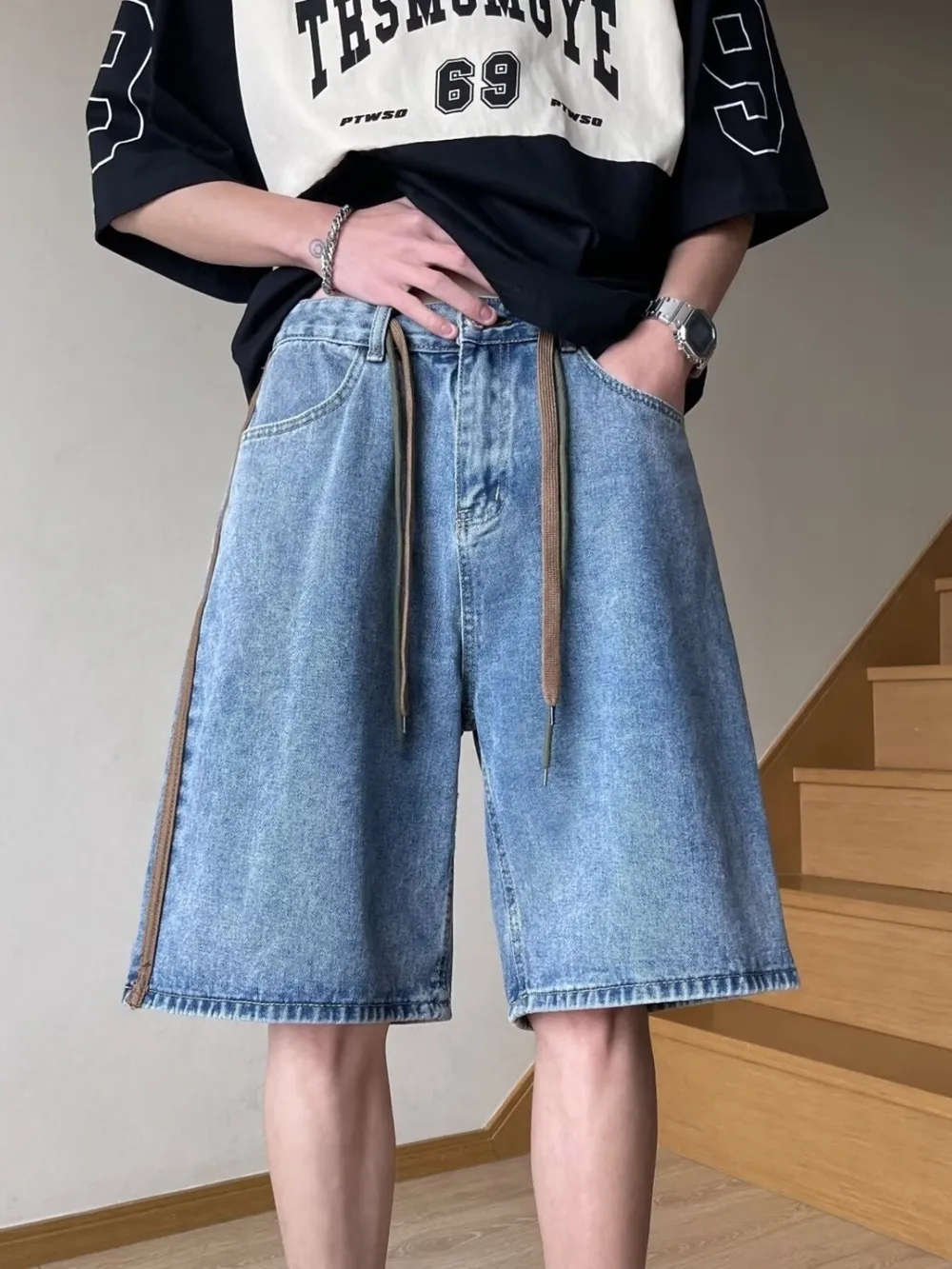 Men's Full Size Drawstring Wide-Leg Denim Shorts Plus Size, image 6