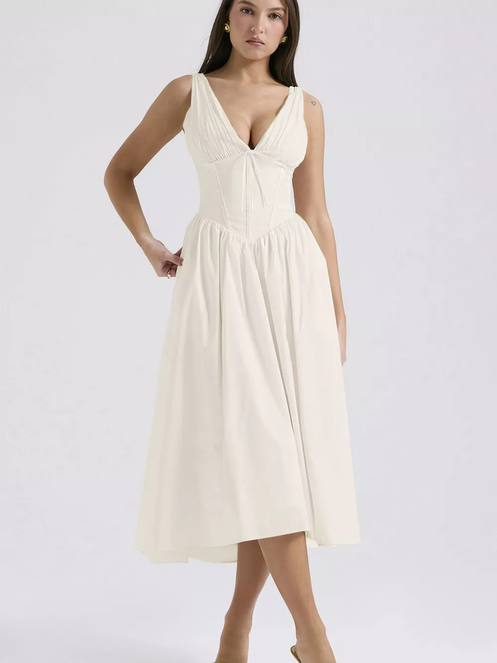 V-Neck Sleeveless Midi Dress