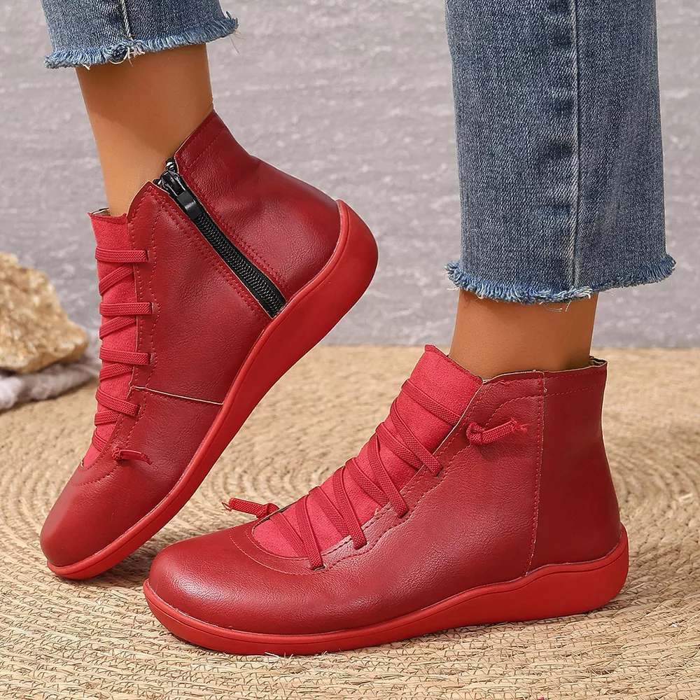 Lace-Up Faux Leather Ankle Boots, image 6