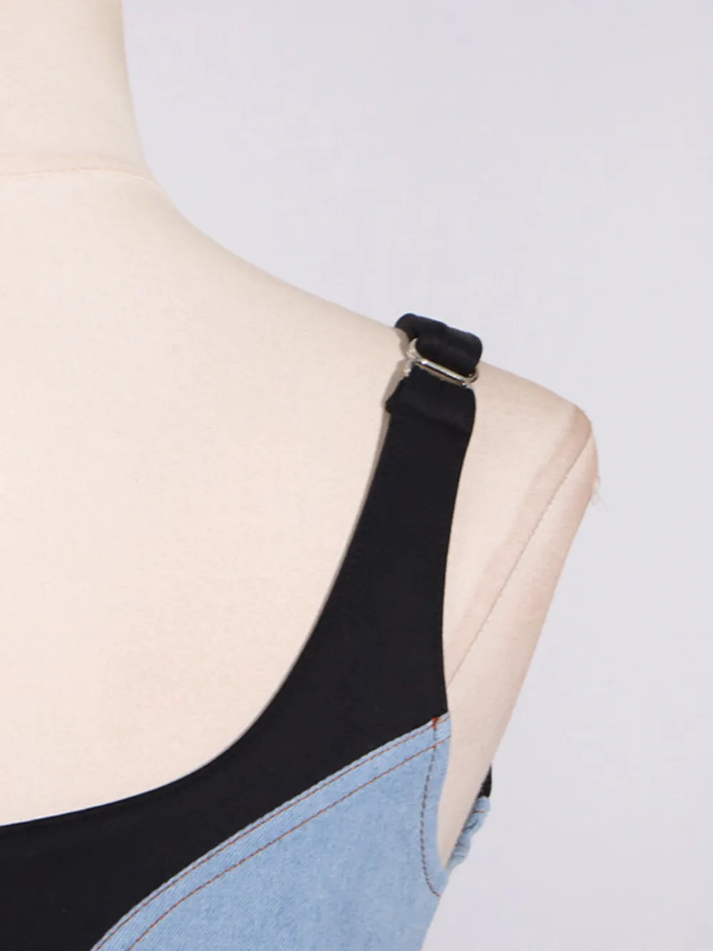 Contrast Adjustable Strap Denim Dress, image 13