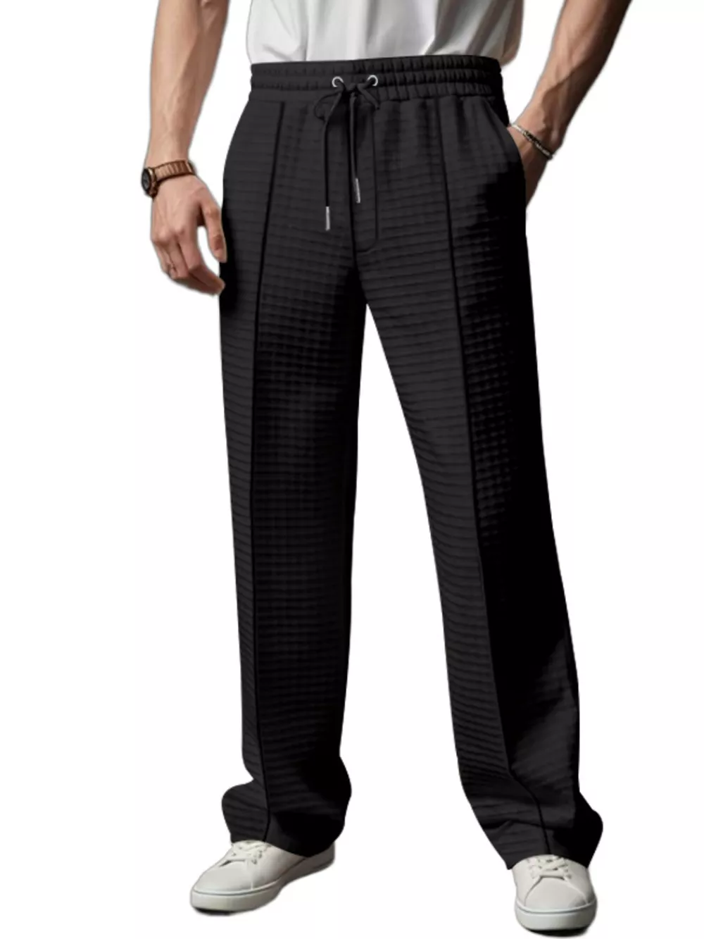 Men's Full Size Textured Drawstring Casual Pants Plus Size