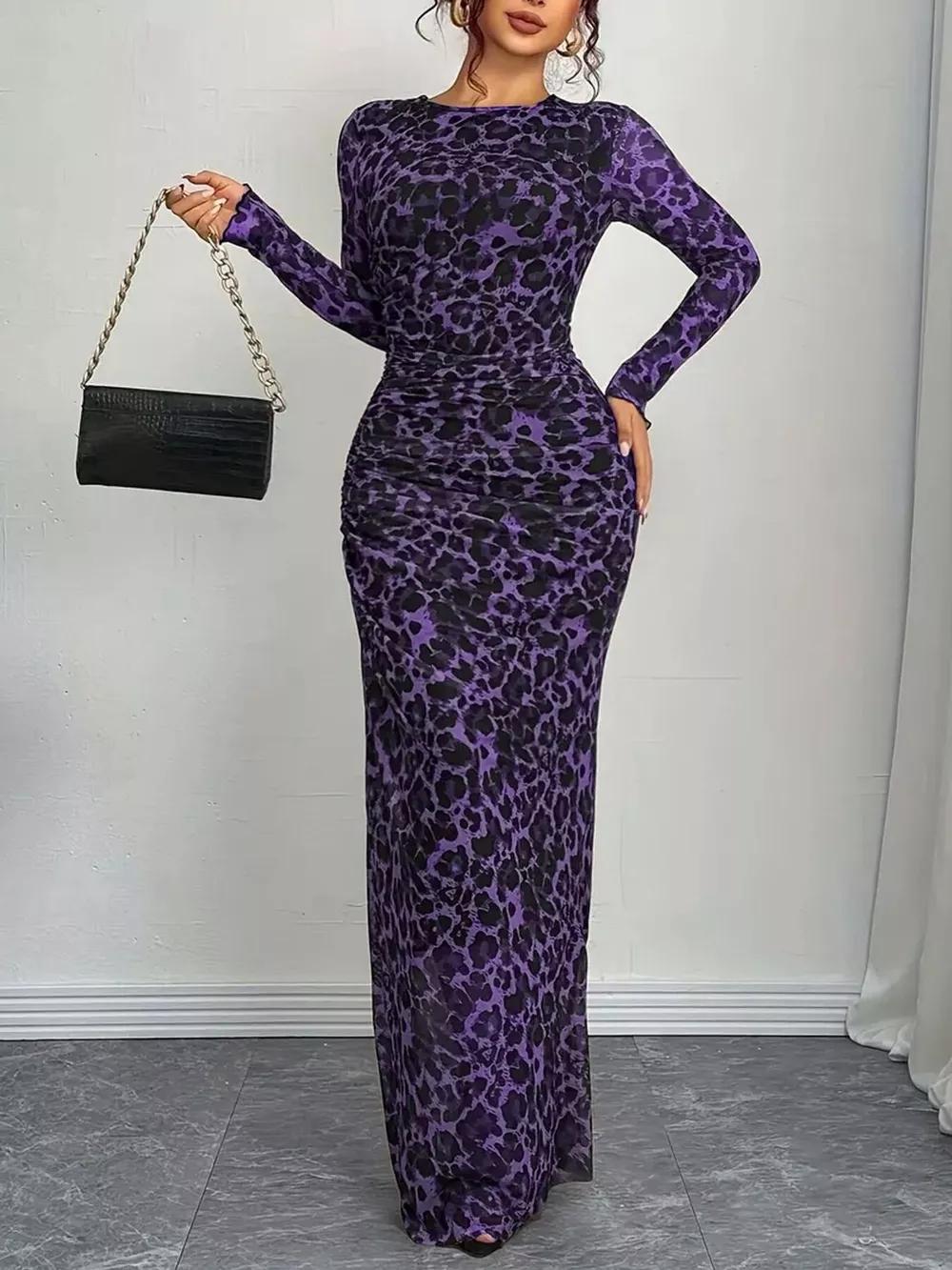 Leopard Ruched Bodycon Maxi Dress, image 11