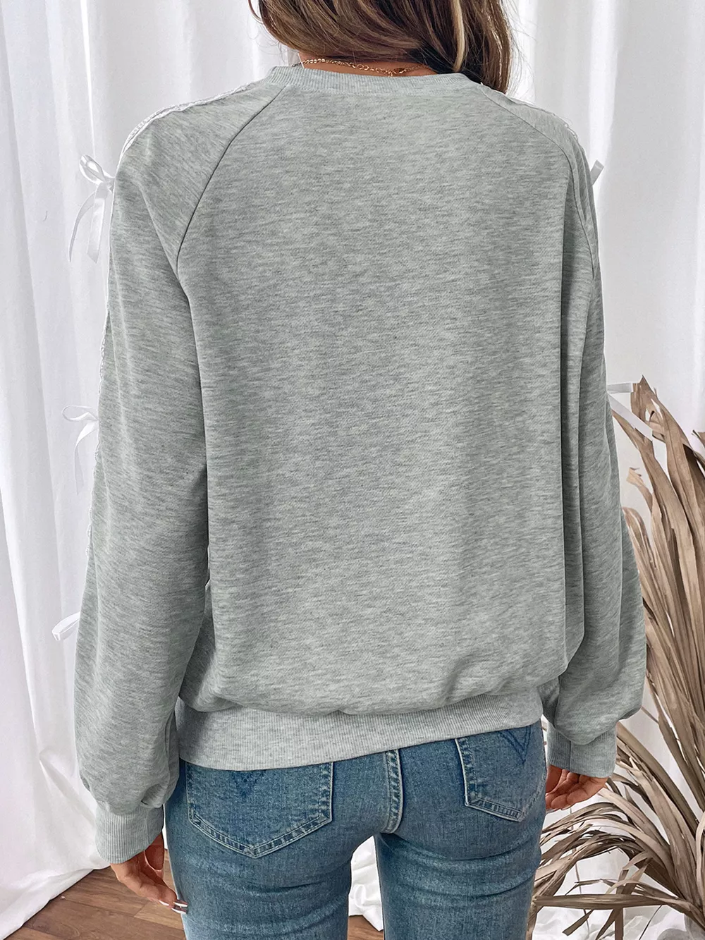 Lace Detail Round Neck Sweatshirt, image 9
