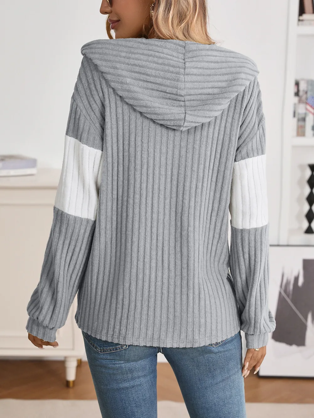 Drawstring Color Block Zip Up Outerwear, image 13