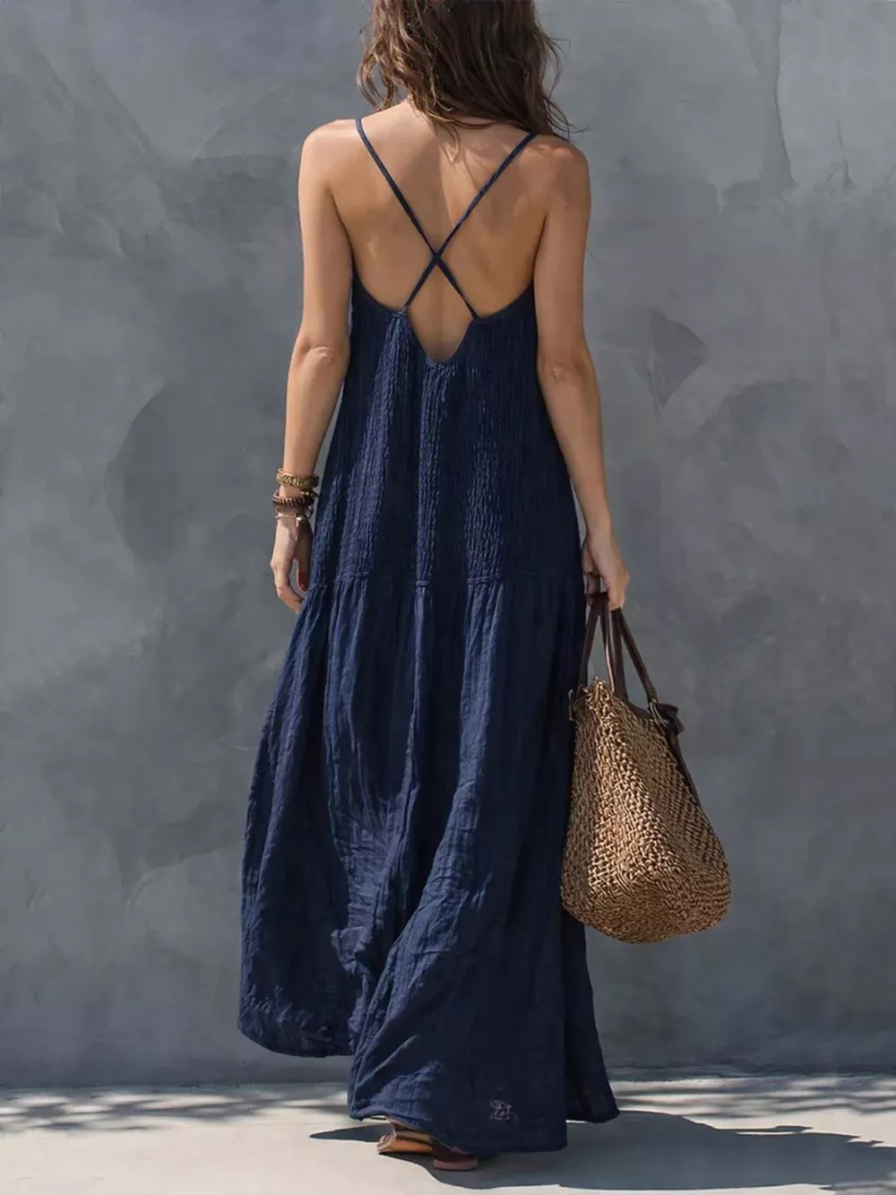 Sleeveless Smocked V-Neck Casual Maxi Dress, image 2