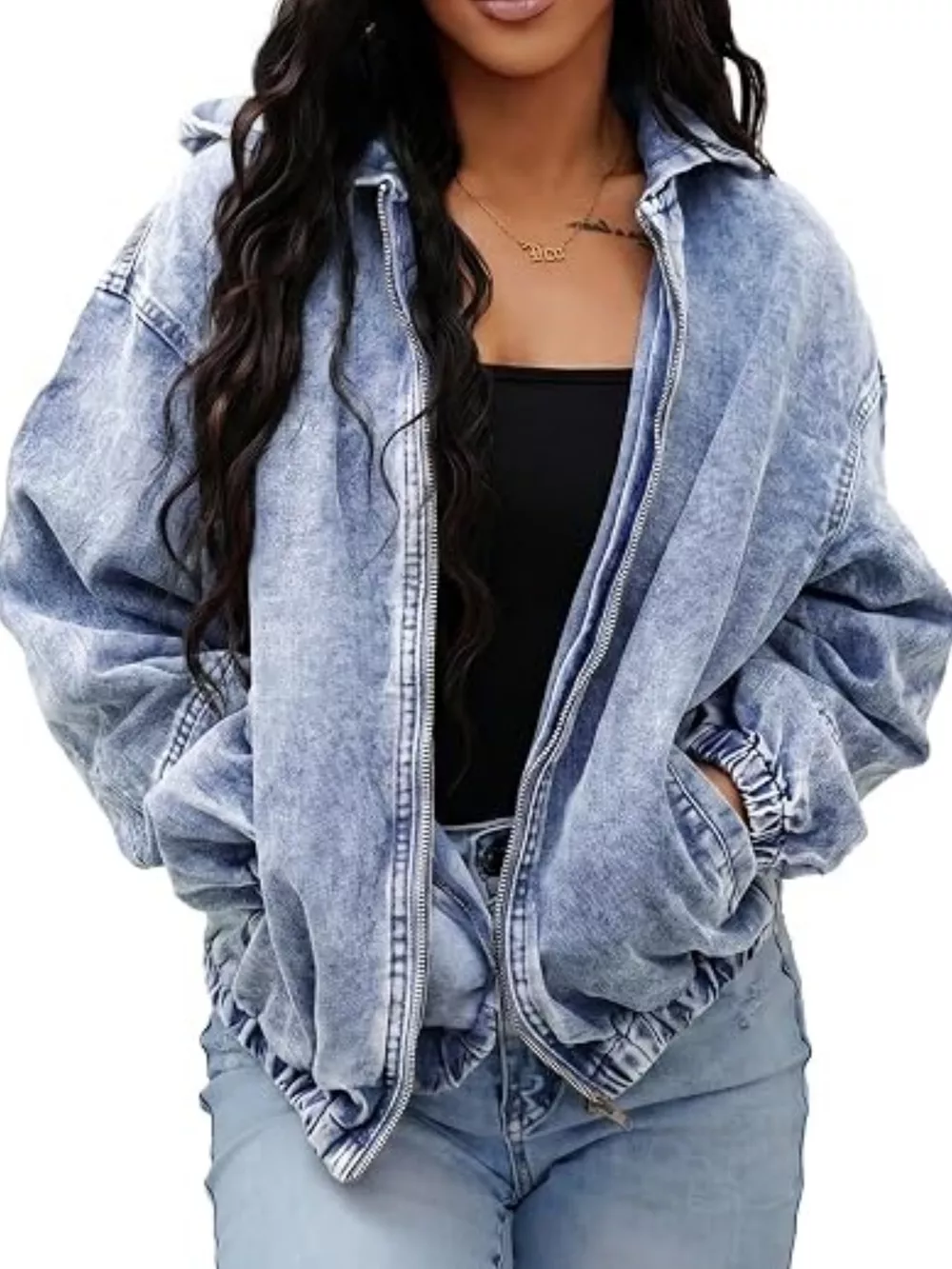 Vintage Washed Zip Up Hooded Denim Jacket, image 4