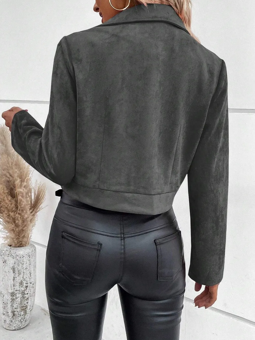 Zip Up Suede Cropped Moto Jacket, image 17