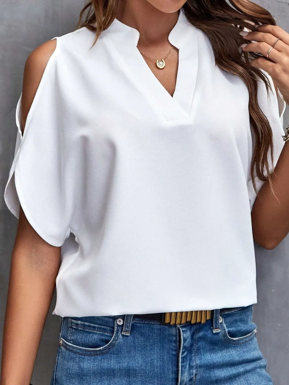 Cold Shoulder Notched Blouse, image 3