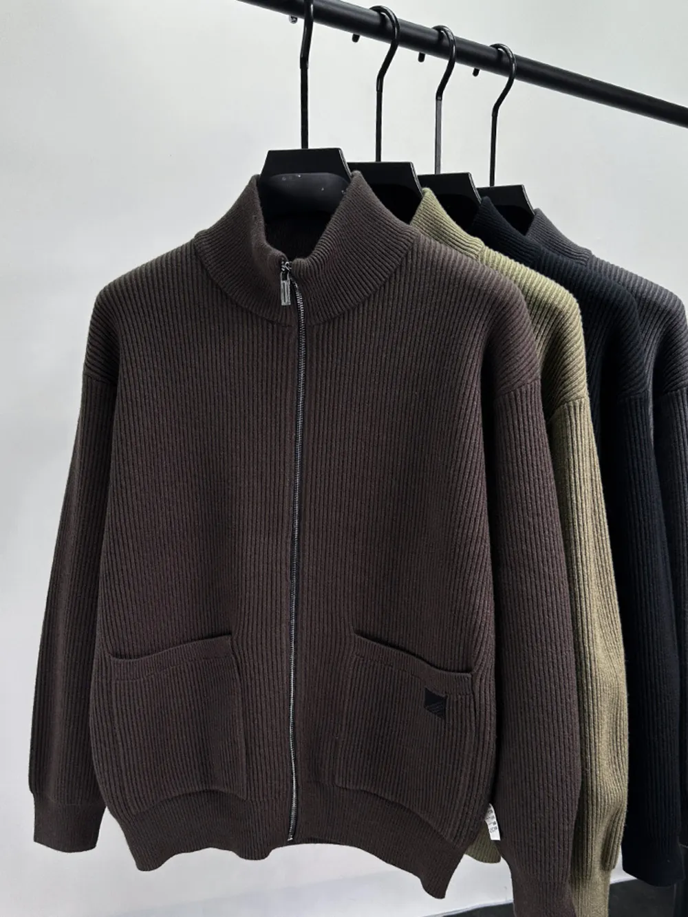 Men's Plus Size Zip-Up Ribbed Knit Cardigan, image 8