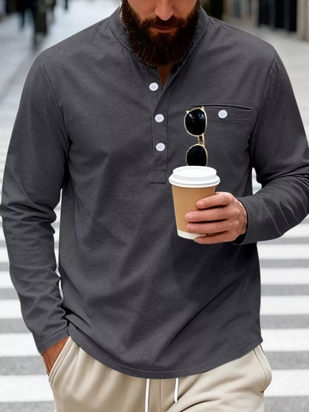 Men's Full Size Button Detail Long Sleeve Shirt Plus Size, image 3