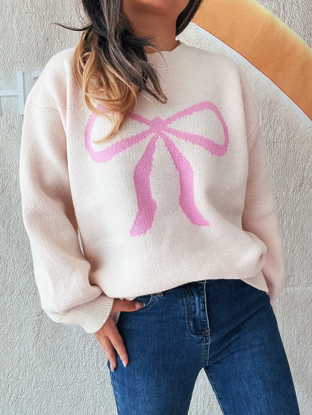 Bow Pattern Casual Long Sleeve Sweater, image 3