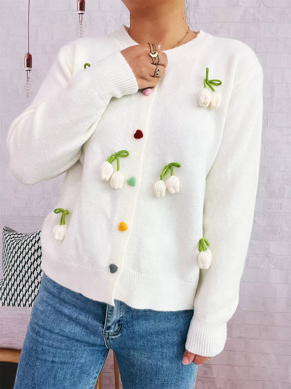 Flower Button Up Long Sleeve Cardigan, image 3