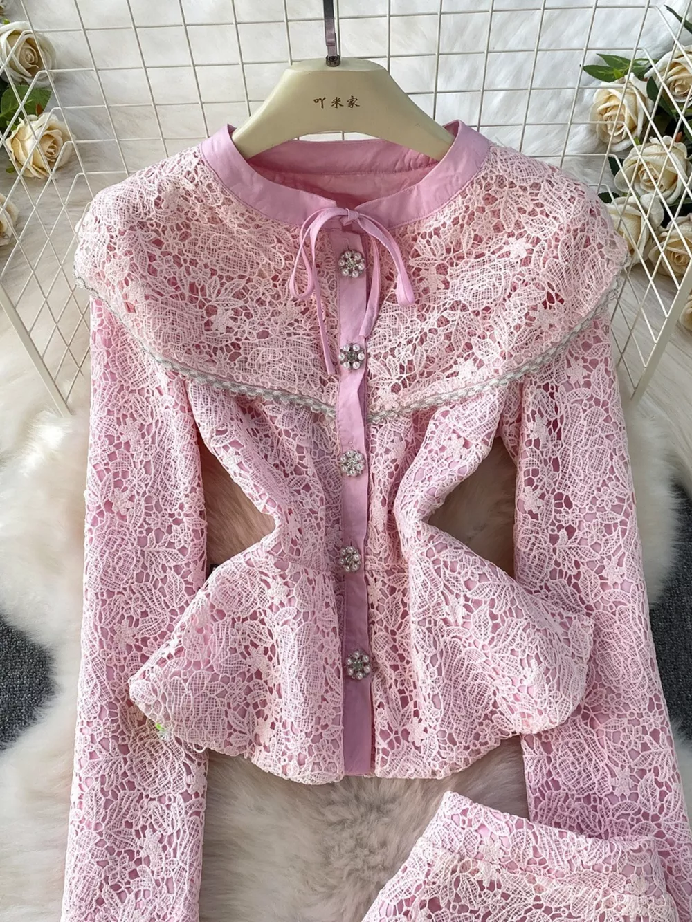 Lace Button Up Top and Skirt Set, image 8