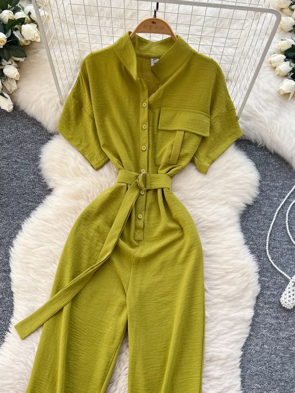 Button Front Wide Leg Jumpsuit, image 15