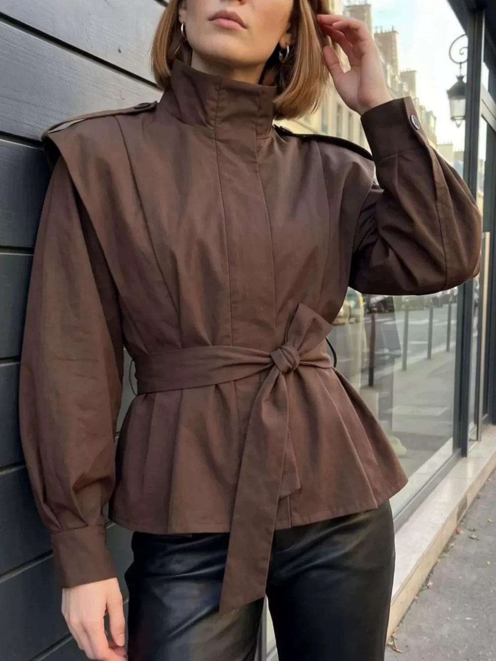 Stand-Collar Belted Outerwear, image 9