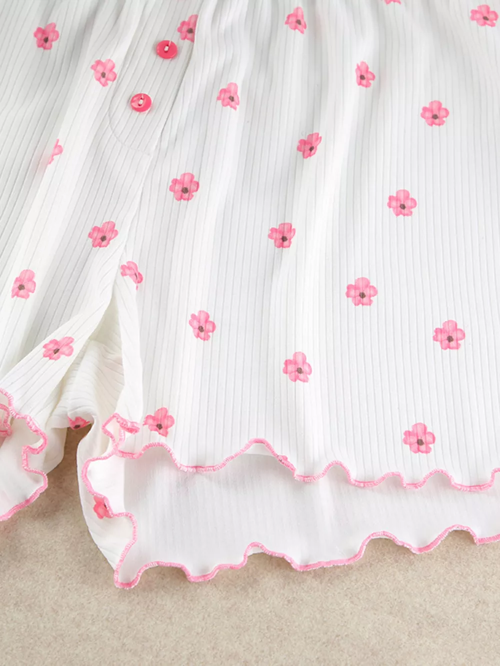 Floral Print Ribbed Knit Top and Shorts Lounge Set, image 12