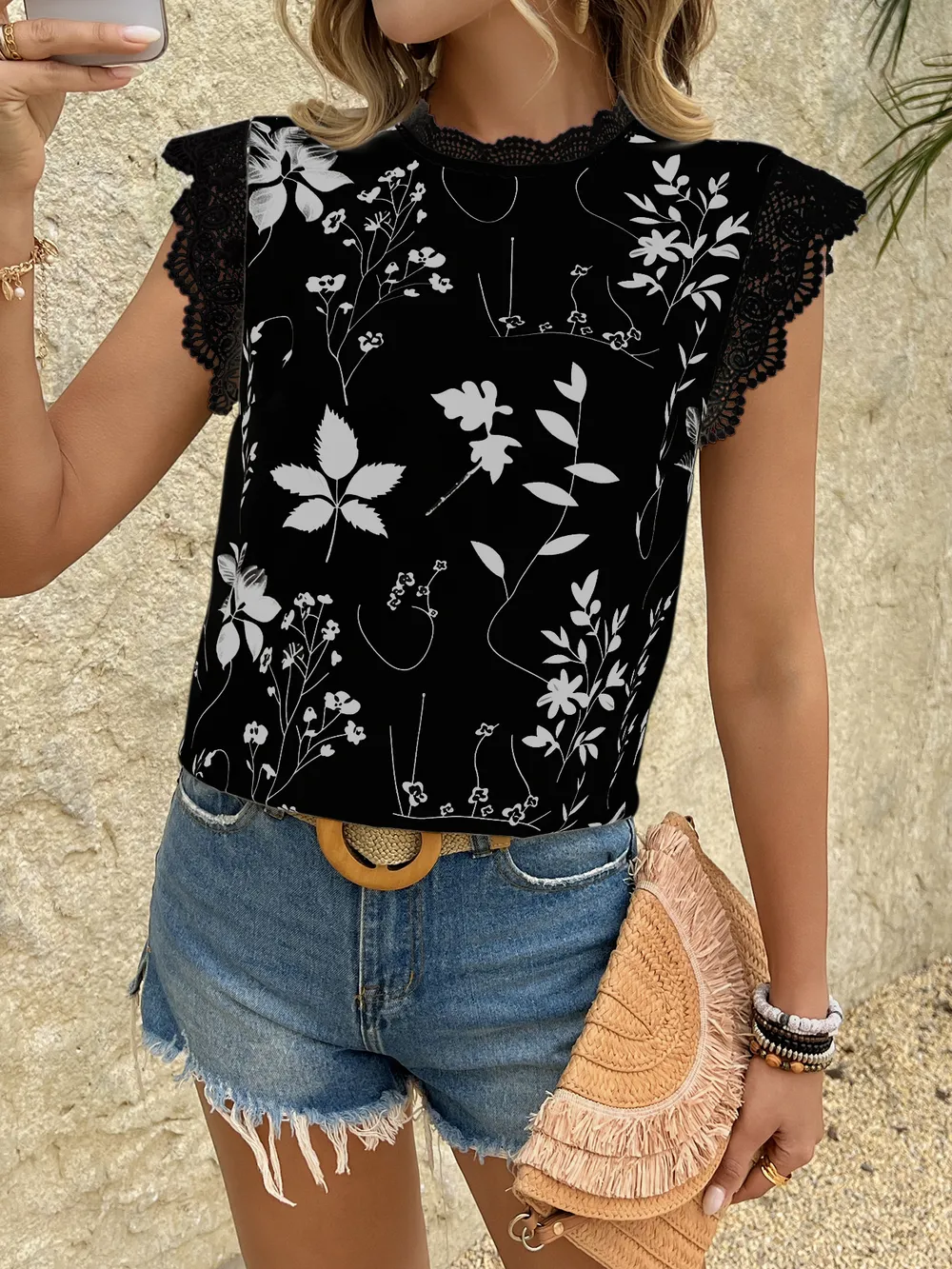 Lace Trim Sleeveless Blouse, image 22