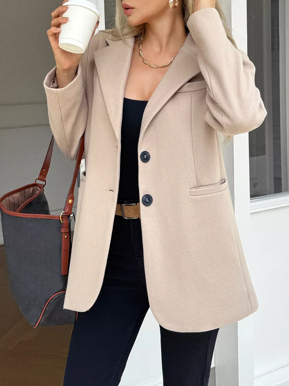 Lapel Collar Button Up Blazer, image 2