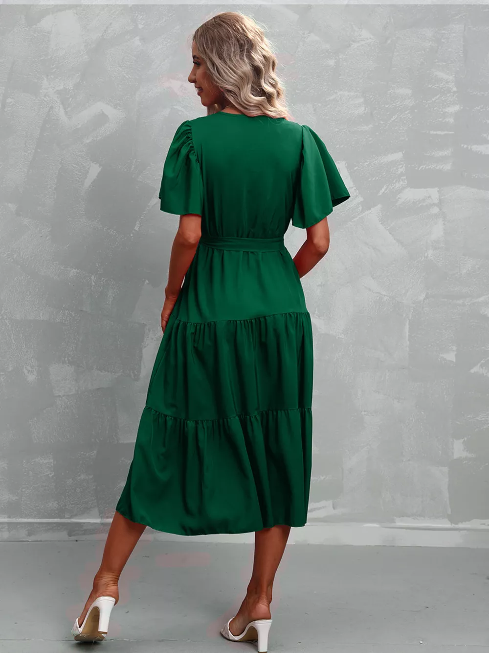 Flutter Sleeve Tiered Midi Dress, image 25