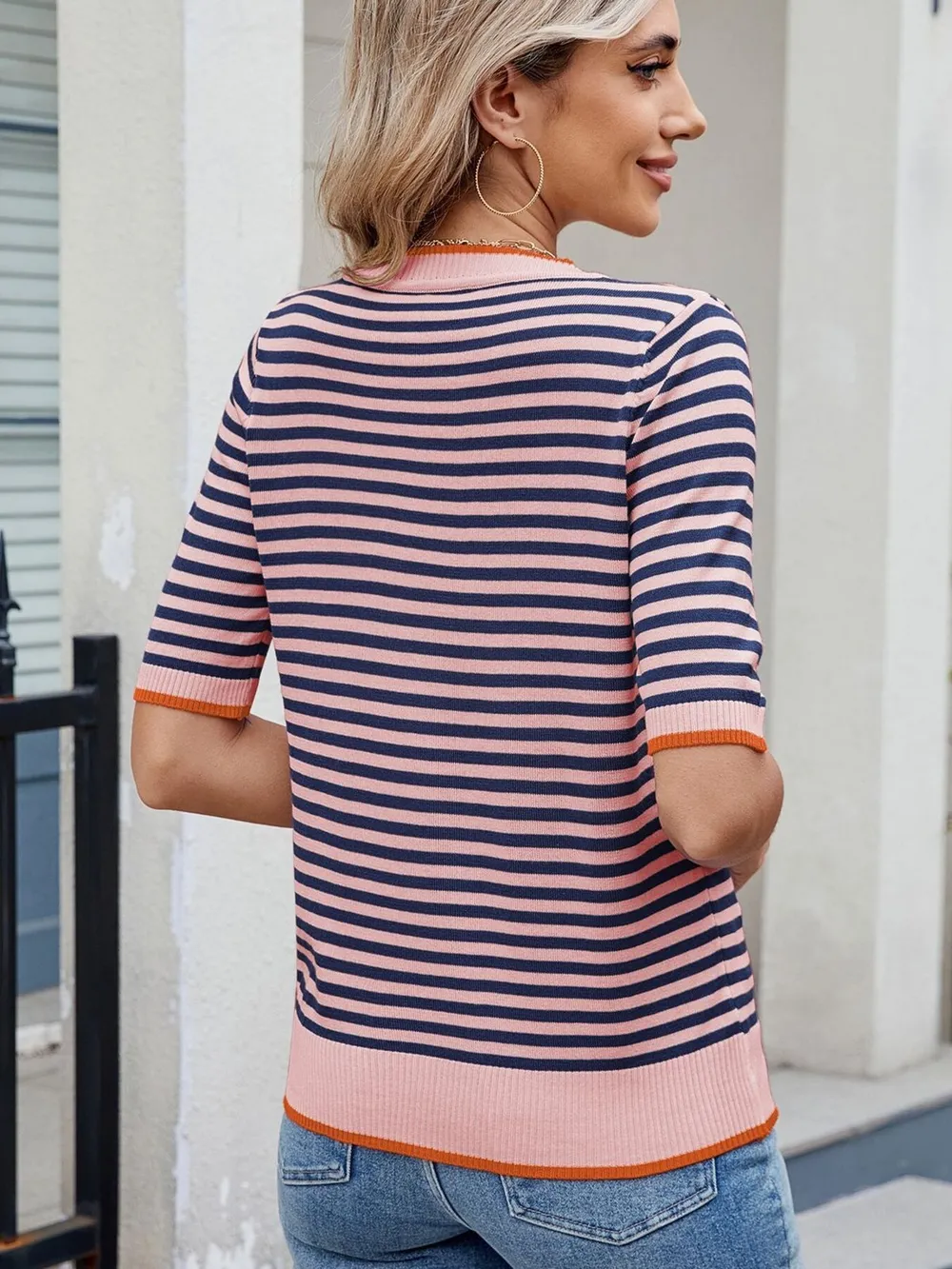 Striped Casual T-Shirt with Contrast Trim, image 25