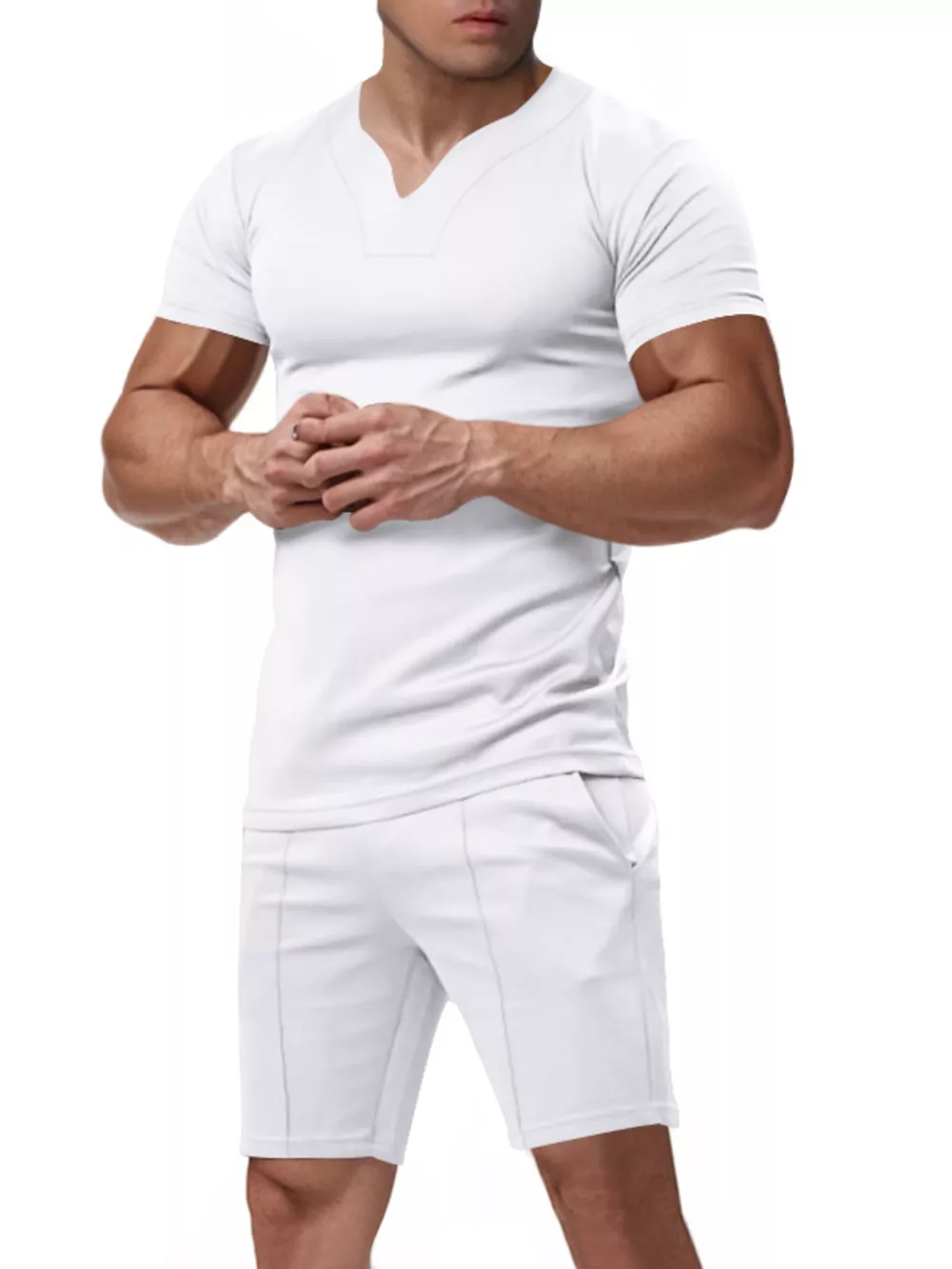 Men's Full Size V-Neck Short Sleeve T-Shirt and Shorts Set Plus Size, image 15