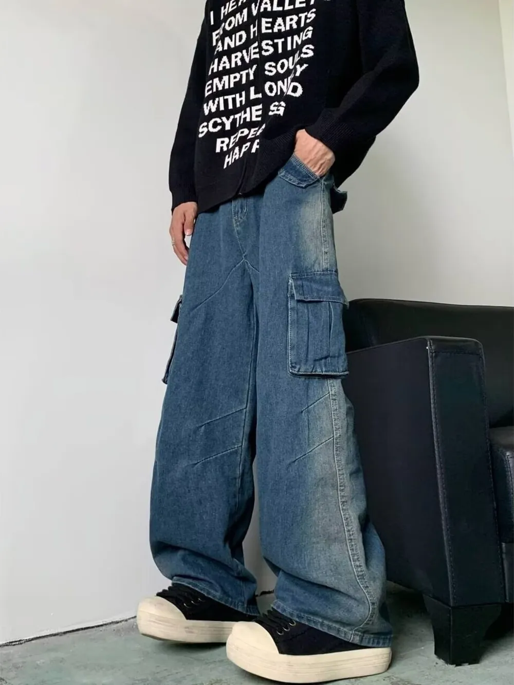 Men's Full Size Cargo Wide Leg Baggy Jeans Plus Size, image 6