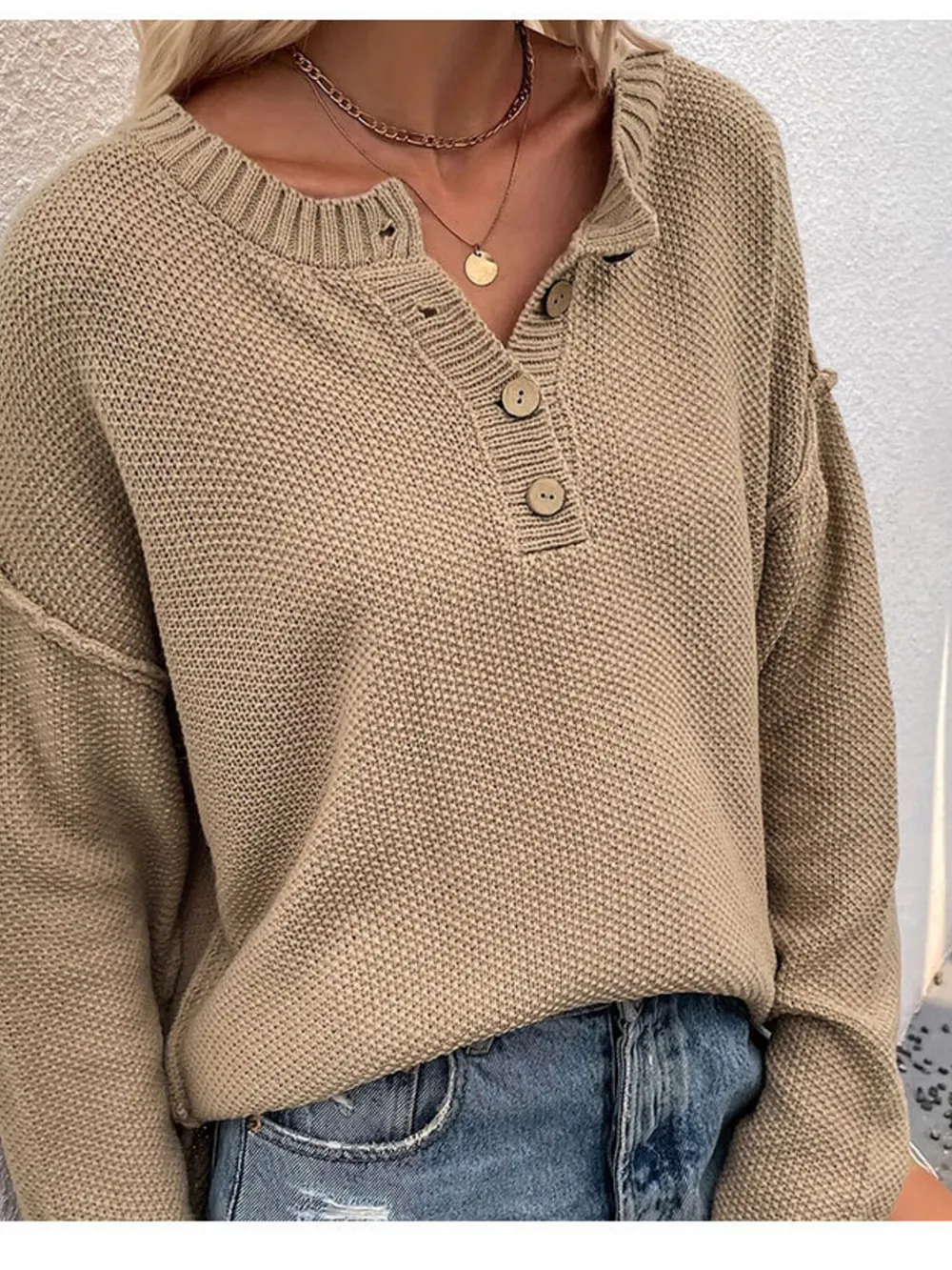 Button Detail Long Sleeve Knit Top, image 6