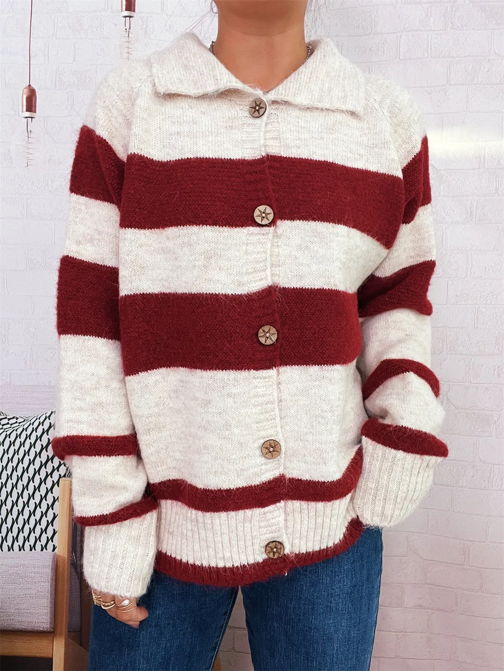 Striped Button-Up Cozy Cardigan, image 3
