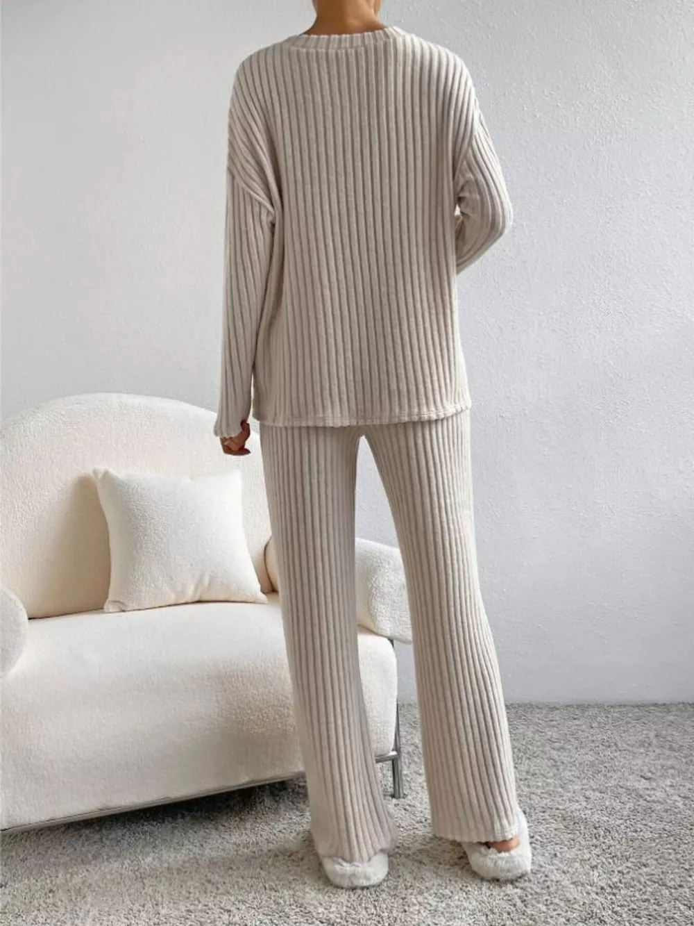 Ribbed Knit V-Neck Top and Pants Set, image 21