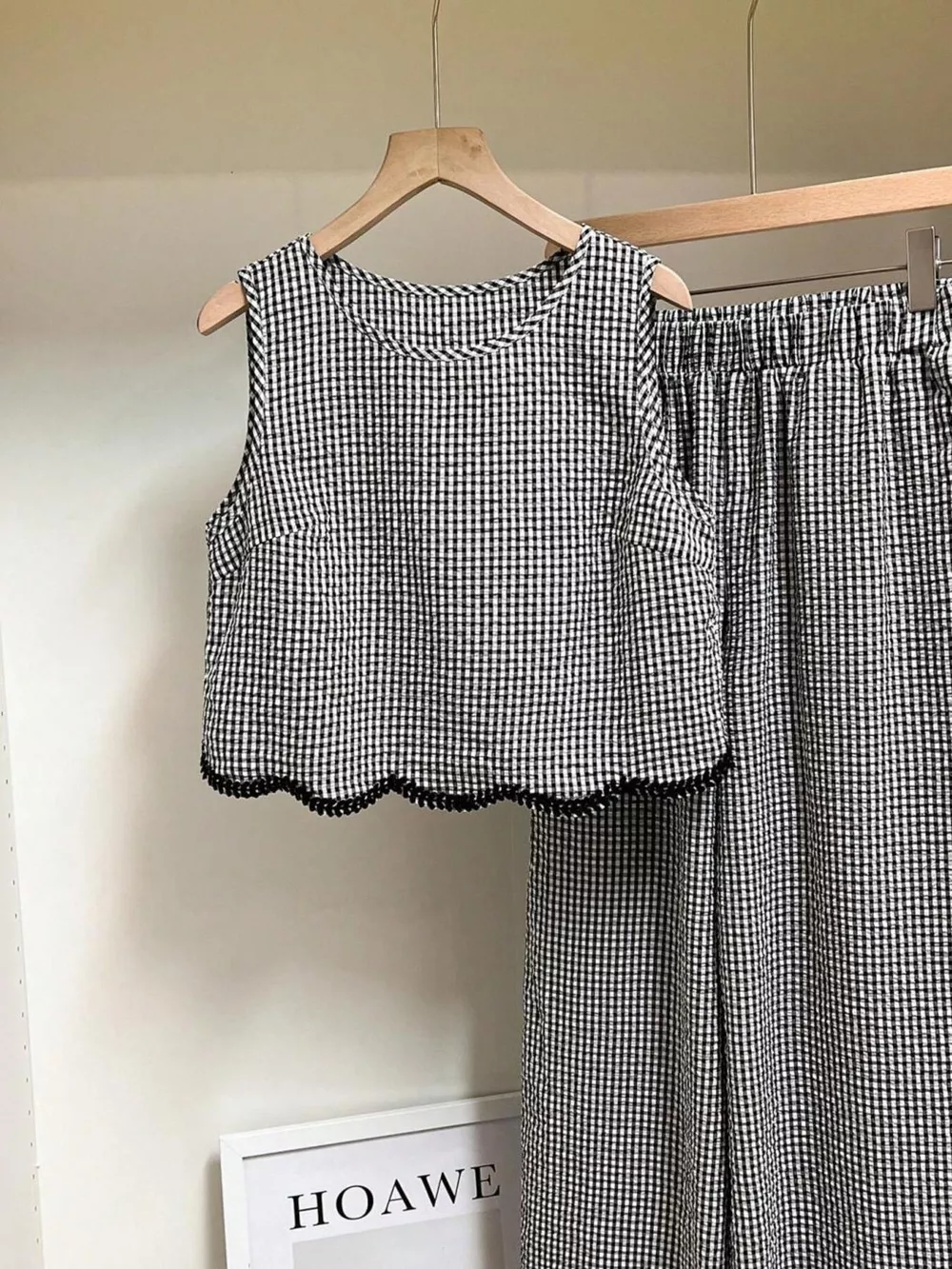 Plaid Scalloped Trim Tank and Pants Set, image 5