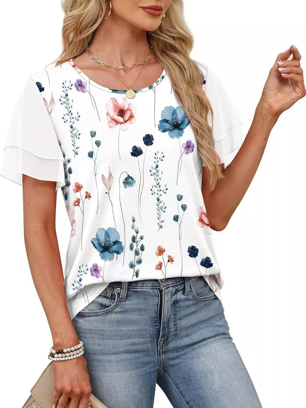 Layered Short Sleeve Round Neck T-Shirt, image 32