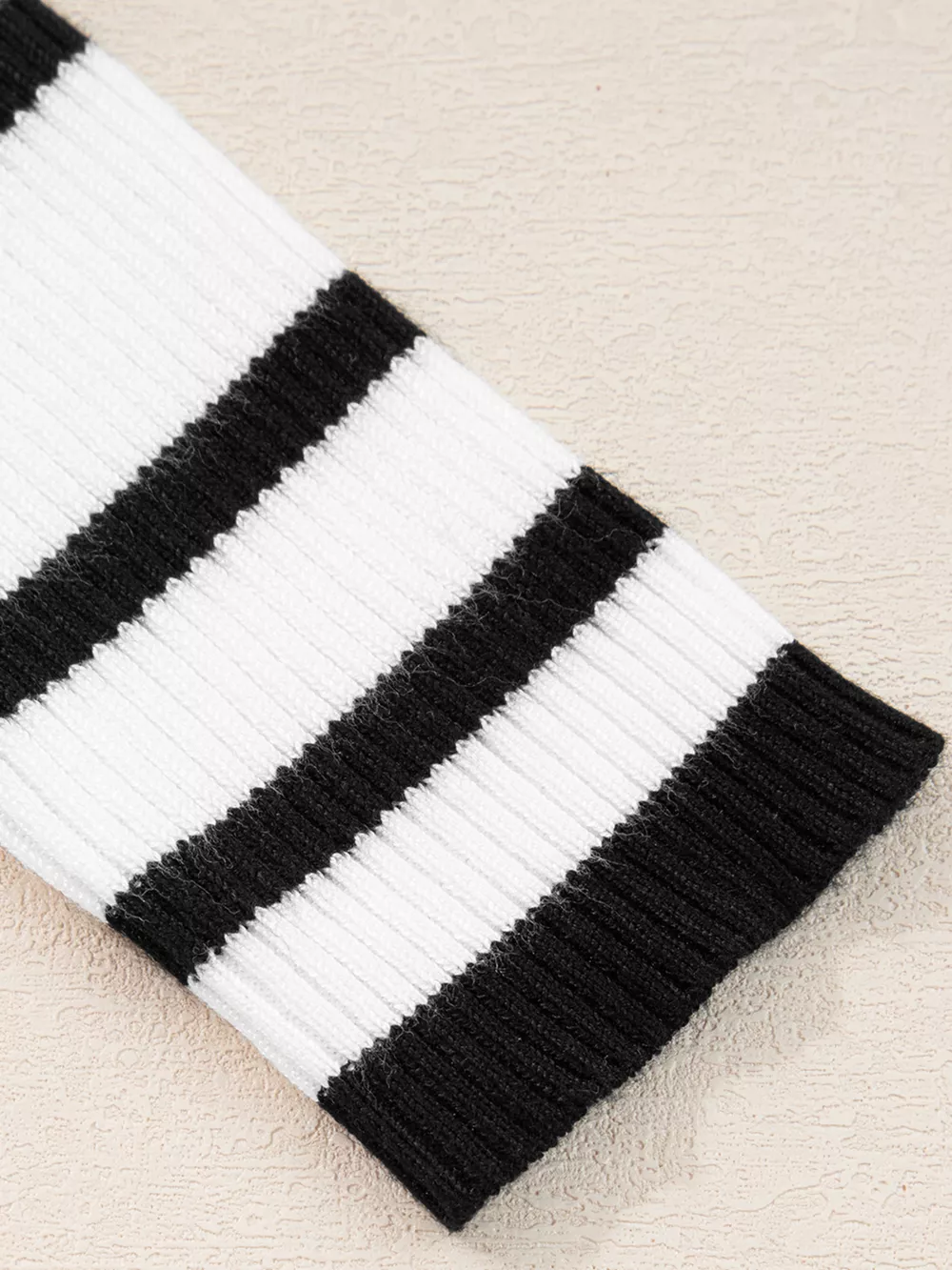 Scalloped Trim U Neck Striped Ribbed Slim Knit Top, image 7