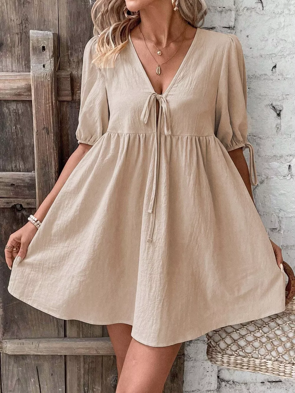 Tie Front Puff Sleeve Mini Dress, image 13
