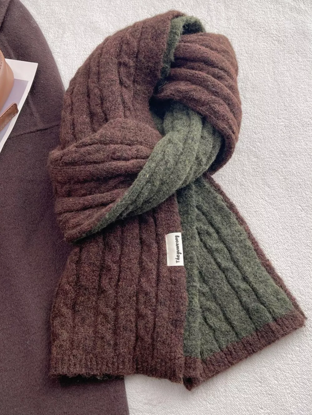 Two Tone Cable knit Warm Scarf
