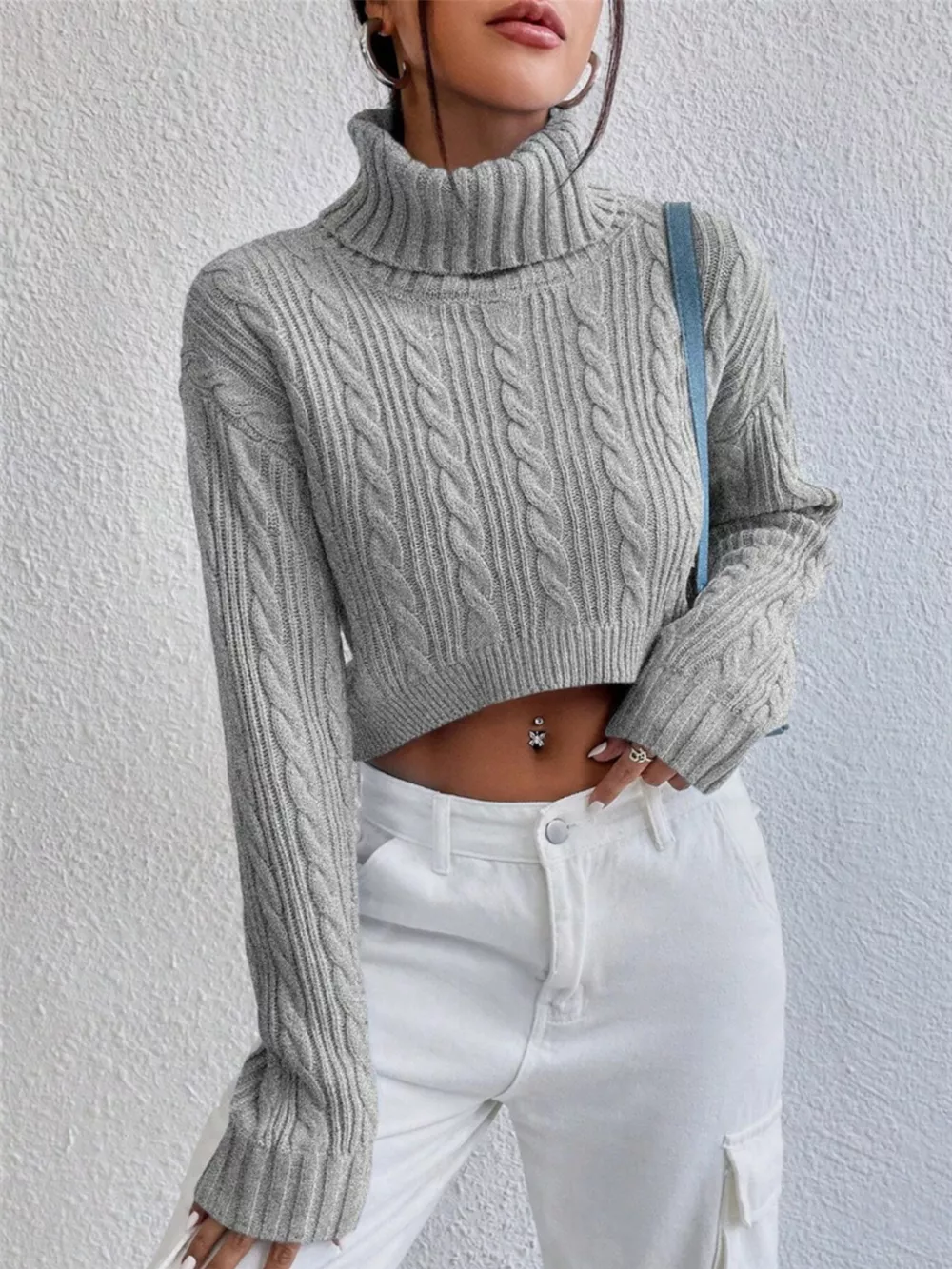 Cable-Knit Turtleneck Long Sleeve Sweater, image 10