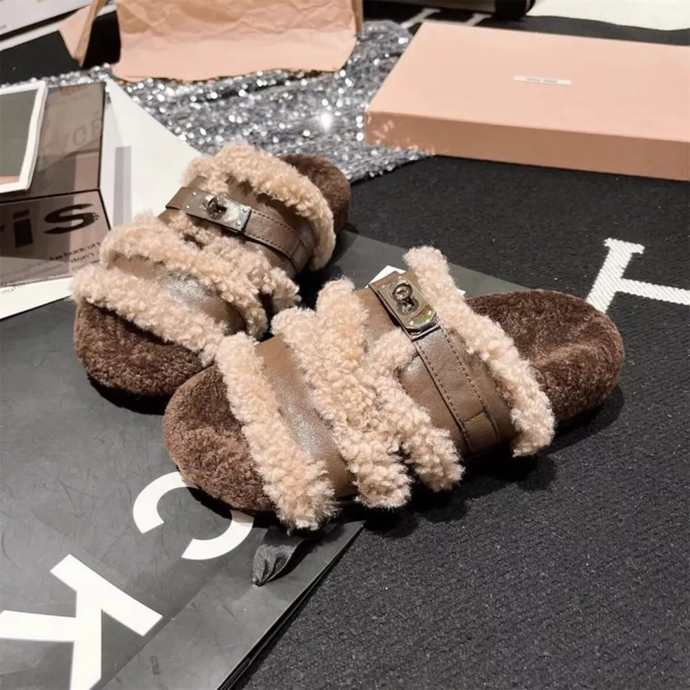 Fuzzy Buckle Accent Plush Slippers, image 6