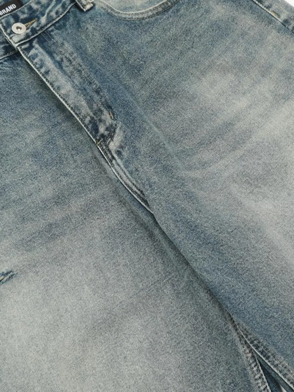 Men's Distressed Wide Leg Vintage Wash Jeans, image 9