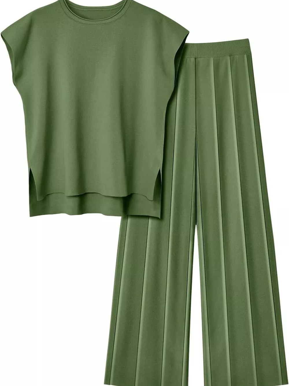 Casual Solid Color Cap Sleeve Top and Pants Knit Set, image 18