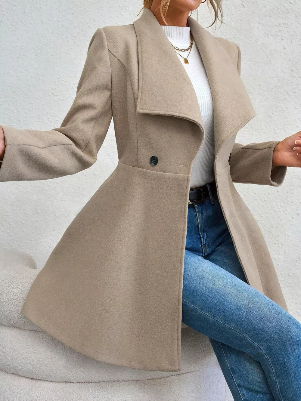 Double-Breasted Wool Blend Coat, image 6