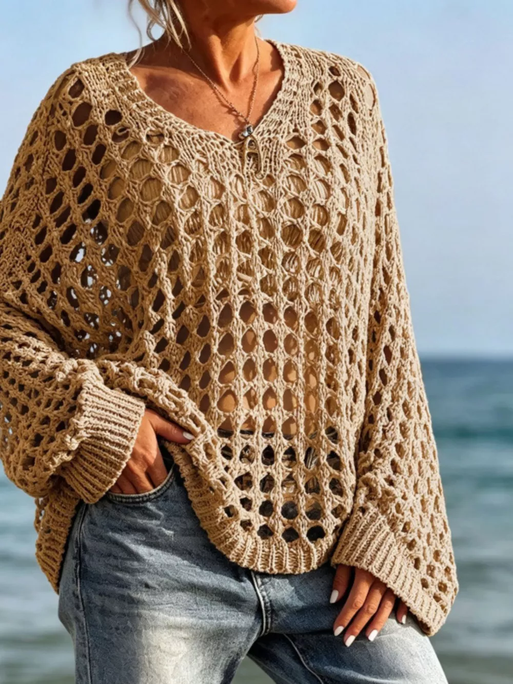 Lightweight Openwork Crochet Knit Cover Up, image 6
