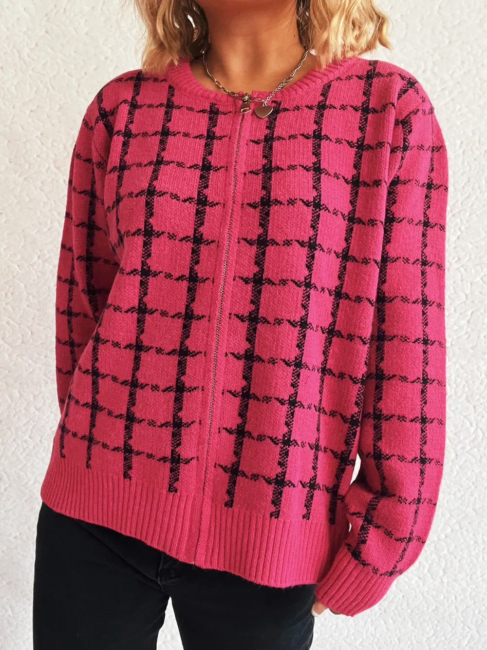 Plaid Pattern Zip Up Cardigan, image 25