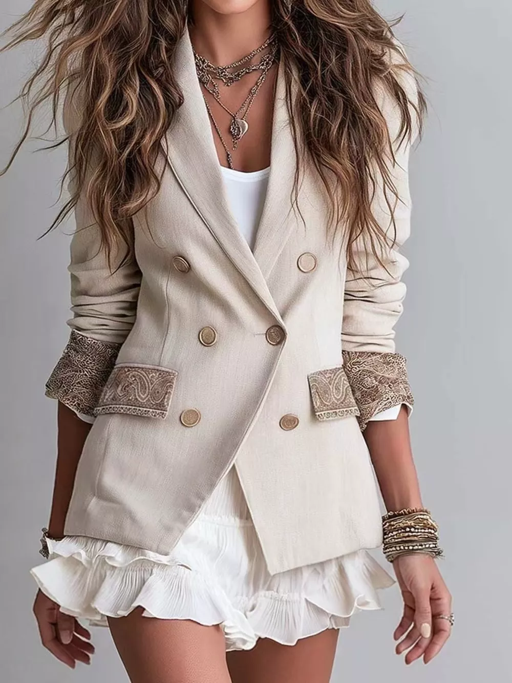 Double-Breasted Lapel Collar Blazer, image 2