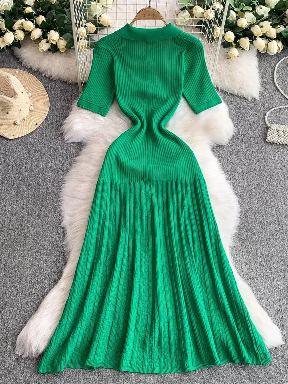 Button Front Ribbed Knit Midi Dress, image 7