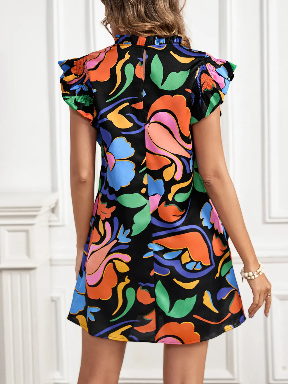 Printed Ruffle Sleeve Mini Dress, image 2
